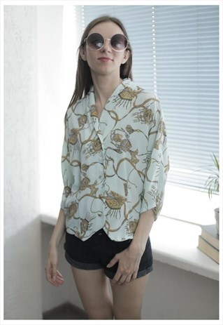 VINTAGE 80'S LIGHT BLUE PATTERNED BLOUSE