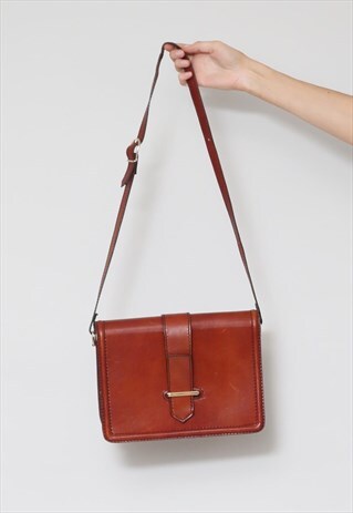 70'S VINTAGE LADIES BAG BROWN LEATHER SHOULDER BAG