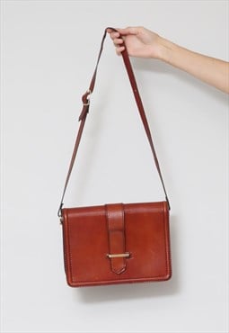 70's Vintage Ladies Bag Brown Leather Shoulder Bag