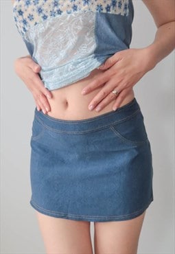 vintage y2k denim printed mini skirt