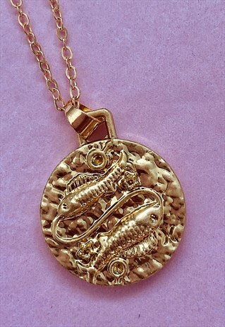 PERSONALISED ZODIAC PISCES 18K GOLD PLATED NECKLACE