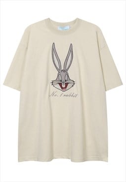 Bunny cartoon t-shirt rabbit tee grunge patch top in cream