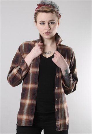 VINTAGE CHECK FLANNEL SHIRT SMALL