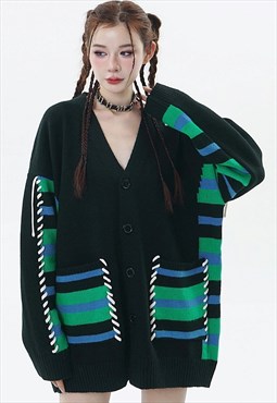 Stripe cardigan reworked jumper retro zigzag top in black