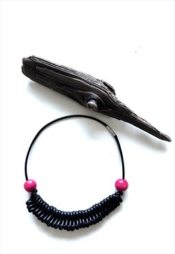 Knotted Waxed Black Rope Necklace 