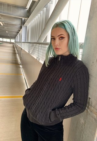 VINTAGE RALPH LAUREN COTTON CABLE KNIT ZIP JACKET