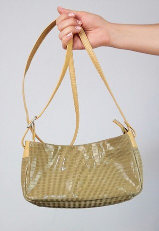 VINTAGE 90'S PATENT SUEDE LEATHER SHOULDERSTRAP BAG / PURSE