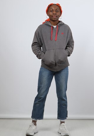 VINTAGE NIKE MEDIUM GREY EMBOIDERED LOGO ZIPPED HOODIE