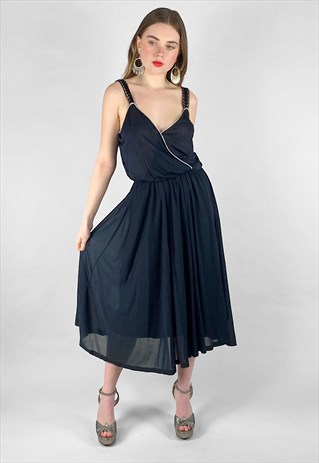 Rose Marie Reid 70's Black Slip Slinky Evening Midi Dress