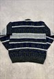 VINTAGE ABSTRACT KNITTED CARDIGAN PATTERNED GRANDAD SWEATER