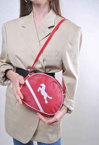 90S VINTAGE RED MINI SPORT SHOULDER BAG WITH HORSE