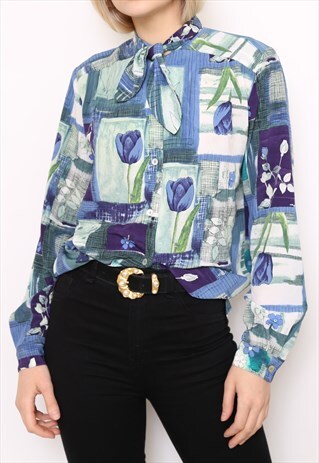 VINTAGE 90S BLUE FLORAL PRINT SHIRT