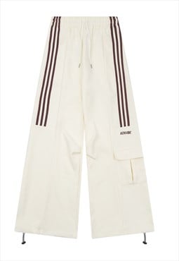 Parachute joggers utility striped pants skate trousers white