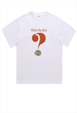 Question print t-shirt retro Oasis tee grunge punk top white