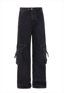 Cargo pocket jeans skater denim trouser grunge pants black
