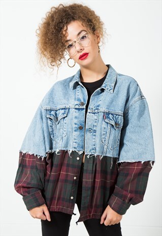 VINTAGE LEVI'S REWORKED CHECK DENIM JACKET / 2235