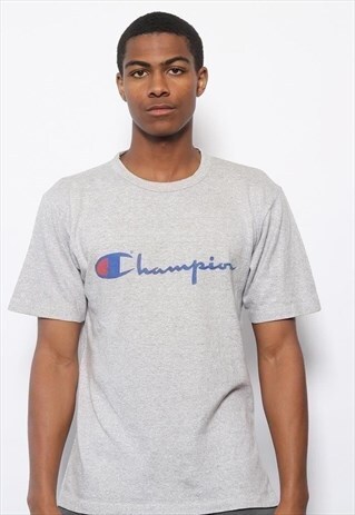 VINTAGE CHAMPION BIG LOGO SPELLOUT T-SHIRT GREY