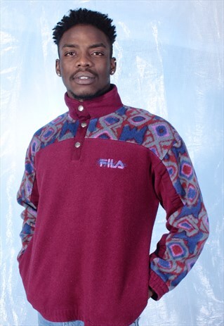 VINTAGE FILA MAGIC LINE MAROON AND NAVY RETRO FLEECE JUMPER