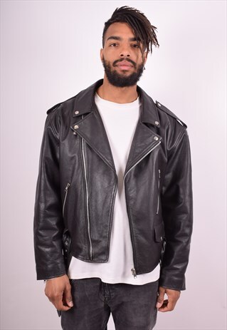 MENS VINTAGE BIKER JACKET LARGE BLACK 90S