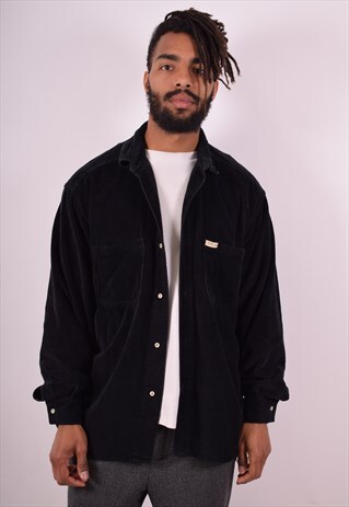 REPLAY MENS VINTAGE CORDUROY SHIRT LARGE BLACK 90S