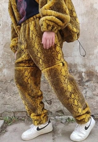 PYTHON FLEECE JOGGERS DETACHABLE HANDMADE SNAKE PANTS YELLOW