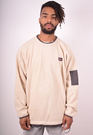 FILA MENS VINTAGE FLEECE JUMPER XL BEIGE 90S