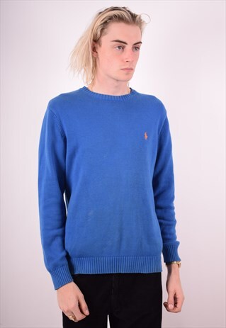 POLO RALPH LAUREN MENS VINTAGE JUMPER SWEATER SMALL BLUE 90S