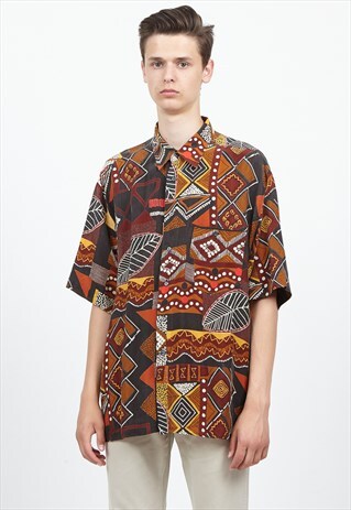 VINTAGE BLACK BROWN KING'S ROAD SHORT SLEEVE SHIRT
