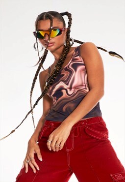 Asymmetric Double Strap Tank Top With Pattern In Multicolour