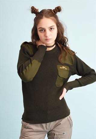 80'S RETRO MILITARY STYLE WOOL KNIT JUMPER