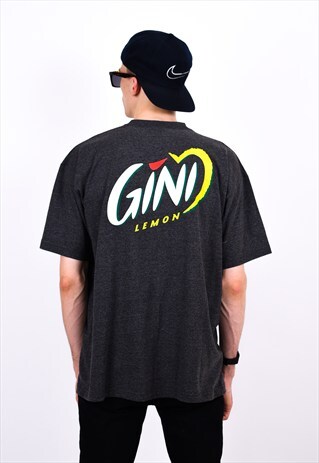 VINTAGE 90S GREY GINI LEMON V-NECK T-SHIRT