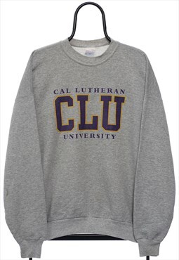Vintage CLU Spellout Graphic Grey Sweatshirt Womens