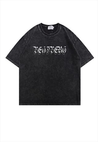 BLACK WASHED GRAPHIC COTTON OVERSIZED T SHIRT TEE Y2K