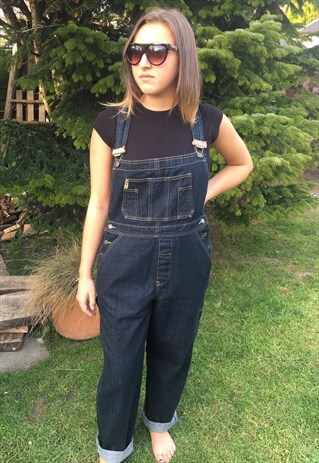 Y2K DARK DENIM RELAX FIT DUNGAREES BOY FIT S M L XL