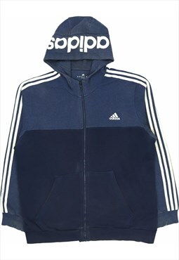 Vintage 90's Adidas Hoodie Spellout Zip Up Blue, Navy