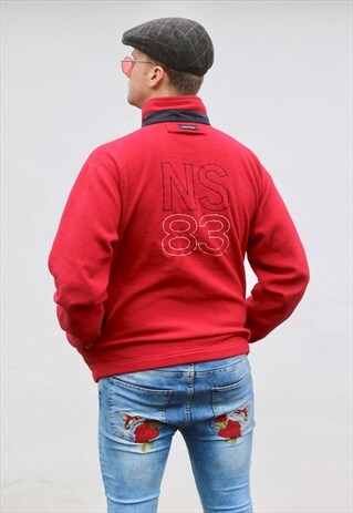 NAUTICA USA 1/4 ZIP LUST RED FLEECE SWEATSHIRT
