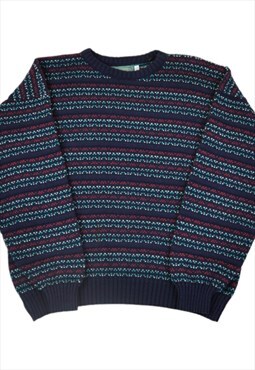 Vintage Knitted Jumper Retro Pattern Navy Medium