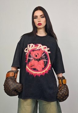 Punk bear t-shirt grunge tee retro gothic top vintage grey 