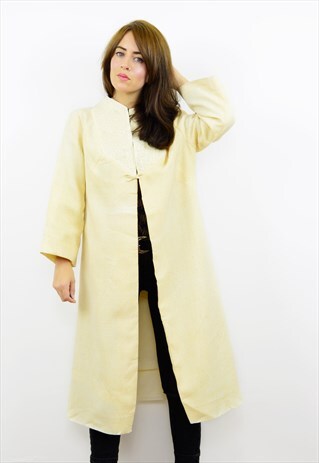 VINTAGE 90S CREAM SPECKLED EMBROIDERED BOHO JACKET