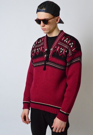 VINTAGE 90S ORNAMENTAL WOOL KNIT NORWEGIAN JUMPER