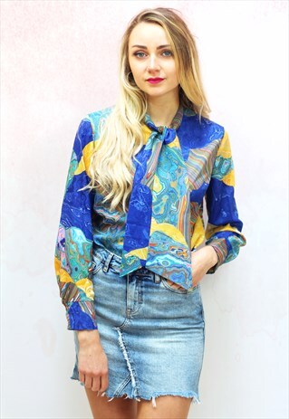 1990S VINTAGE 60S STYLE MULTICOLURED PATTERNED BLOUSE