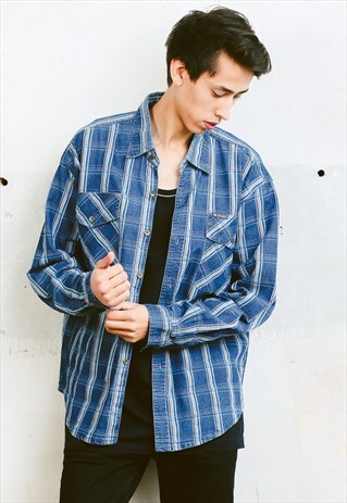 VINTAGE 90S PLAID DENIM SHIRT