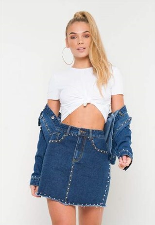 TEXAS MINI DENIM SKIRT WITH STUD