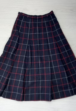 Vintage Skirt Navy Blue Nova Plaid Check Cotton