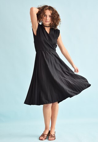 VINTAGE 70'S RETRO PLEATED ELEGANT MIDI DRESS