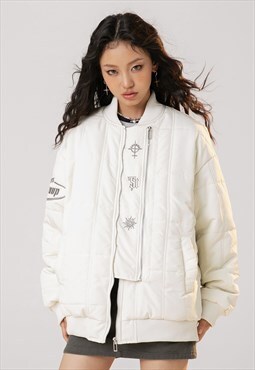 Gothic varsity jacket patchwork MA-1 utility bomber in white