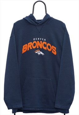 Vintage NFL Denver Broncos Spellout Navy Hoodie Womens