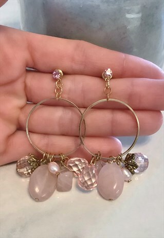 PINK BEADED HOOP EARRINGS