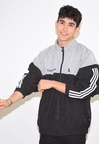 VINTAGE GREY BLACK ADIDAS 90S TRACKSUIT TOP JACKET