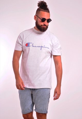 VINTAGE CHAMPION SPELL OUT T-SHIRT WITH TAPE ON SLEEVES
